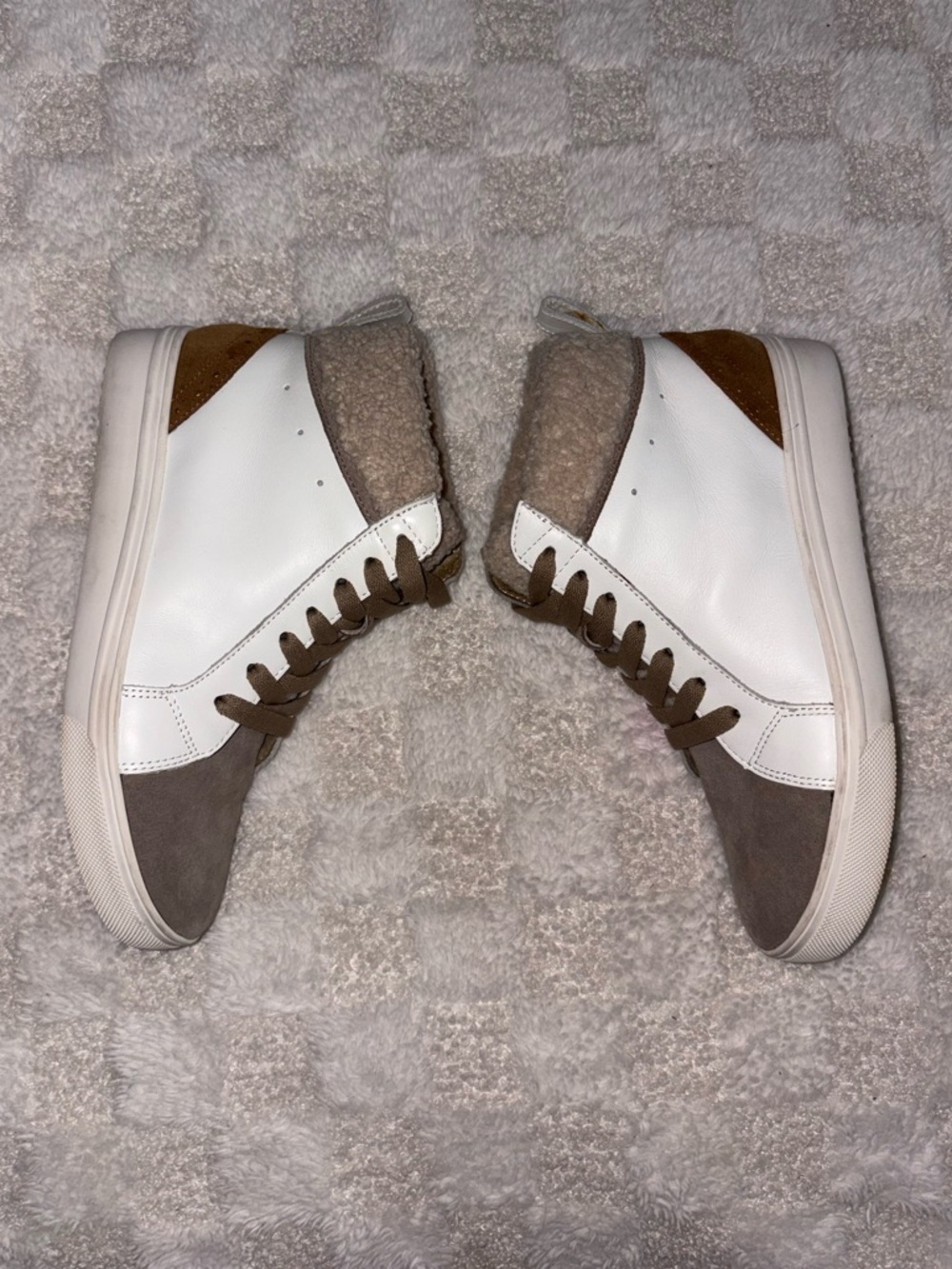 Womens Waterproof Blondo Gulia Mid-top Sneakers White + Brown • Size 7.5